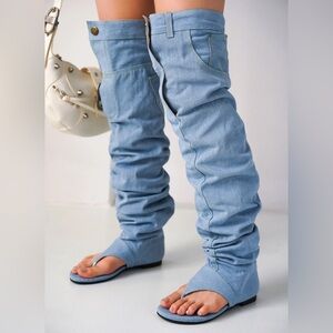 Malynda Denim Thigh-high Thong Sandals